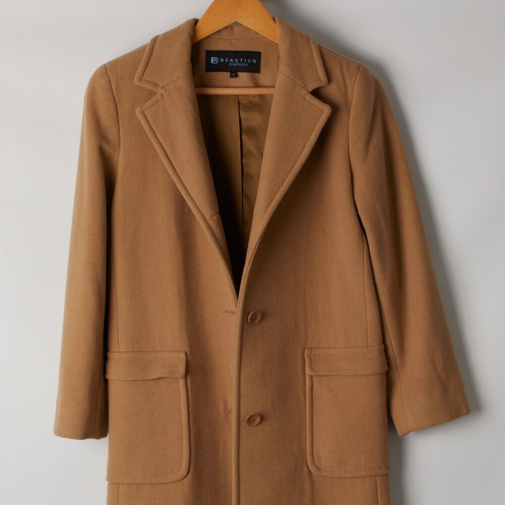 Kenneth Cole Reaction Tan Wool/Cashmere Coat Long Womens Size  4
